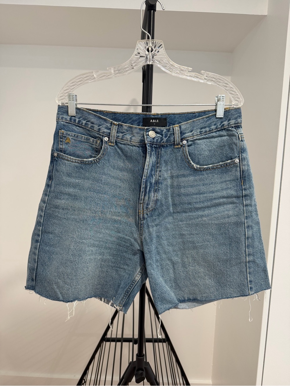 High rise jean shorts from ABLE - medium blue, 100% cotton, size 30